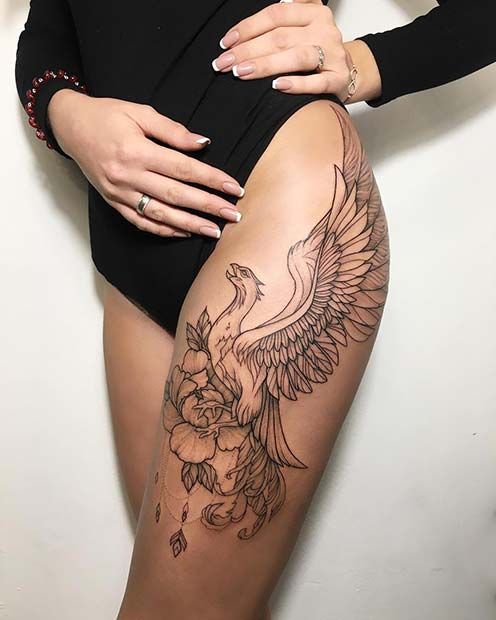 thigh tattoo for women - bird