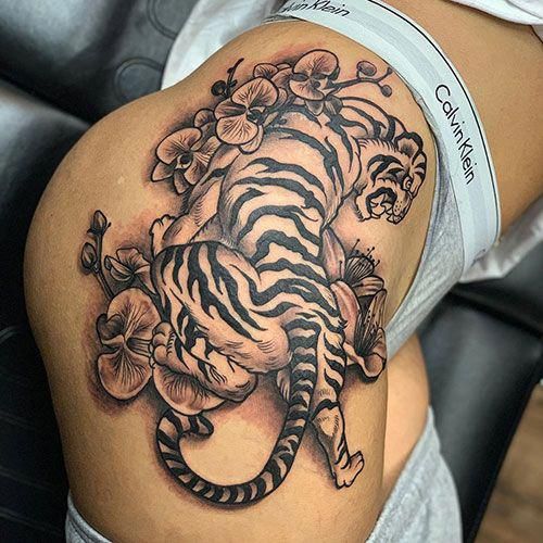 thigh tattoo for women - tiger