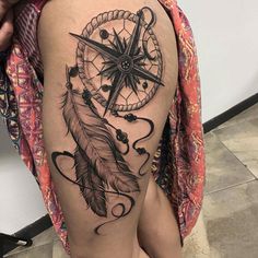 thigh tattoo for women - compass