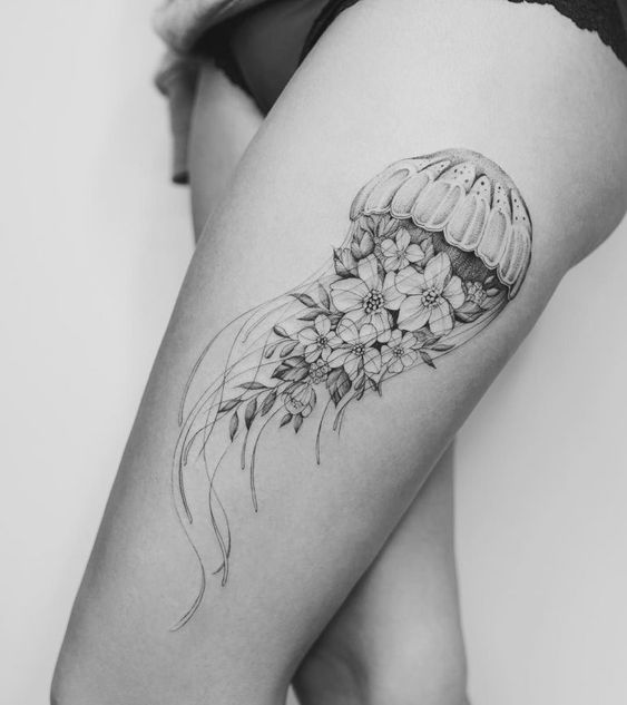 thigh tattoo for women - jellyfish