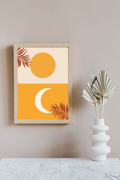 Abstract boho sun and moon printable wall art - Junglee Ink
