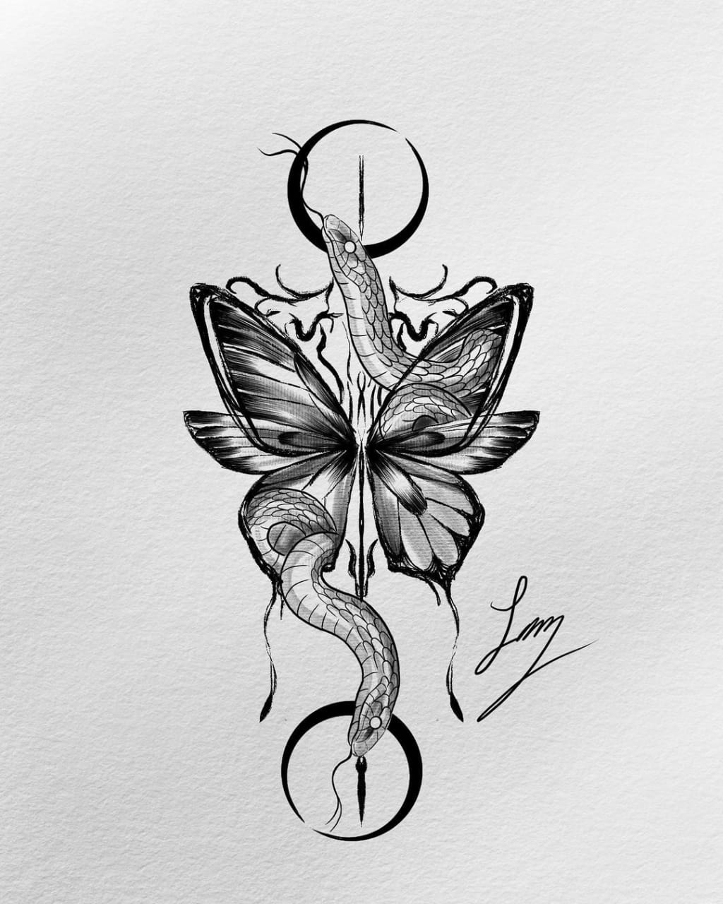 half butterfly half snake tattoo on legTikTok Search