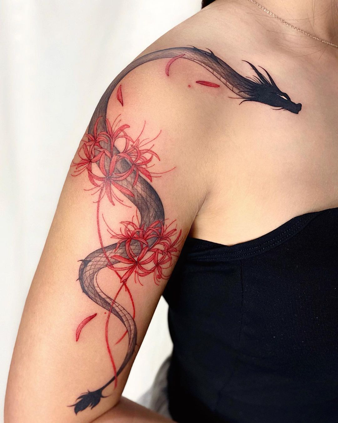 Japanese Sleeve Tattoo Dragon Flowers and Cherry Blossoms 02  Joe Haasch  Tattoo