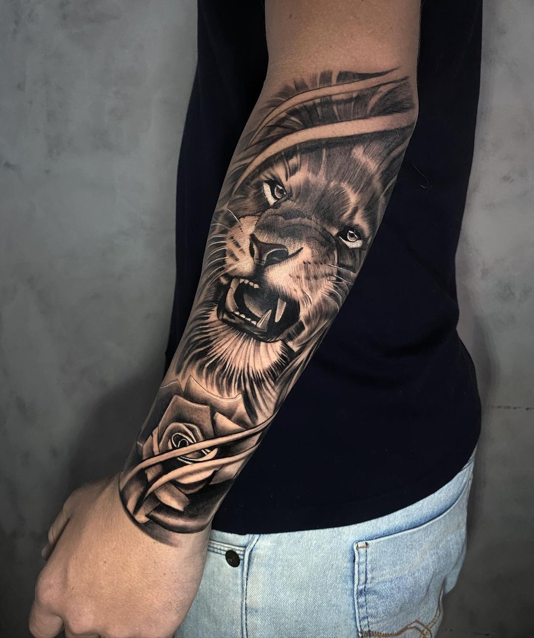 lion forearm half sleeve tattooTikTok Search